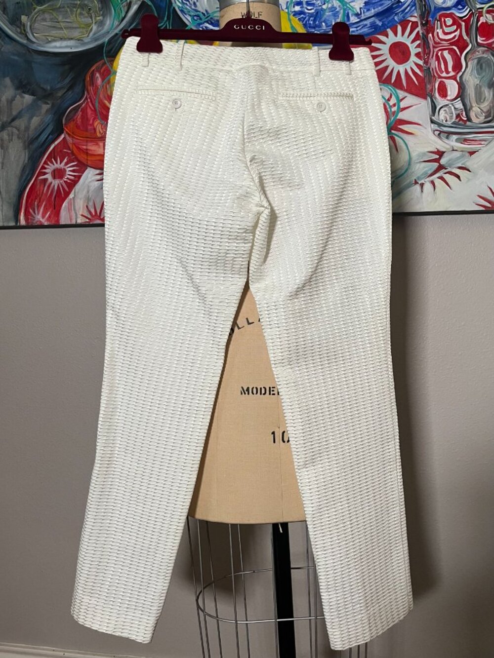 Gucci Ivory Textured Woven Tailored Straight Leg Trousers IT 40 - Picture 5 of 10